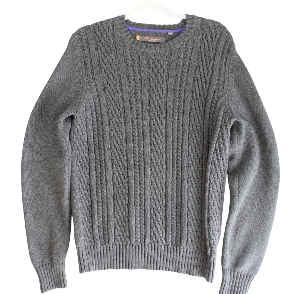 Ben Sherman Jumper Mens S Gray Cable Knit Cotton Mod Sweater Skinhead Subculture